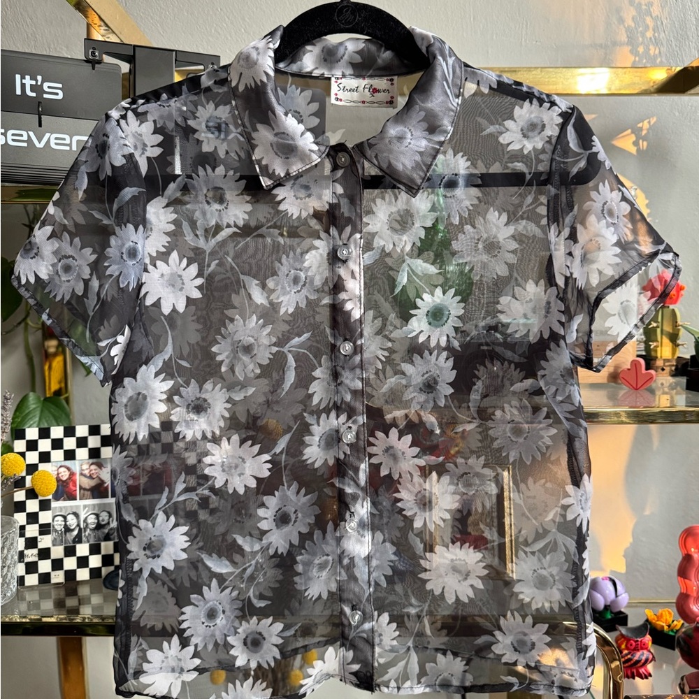 Sweet Rain Black and White Floral Button Down Shirt
